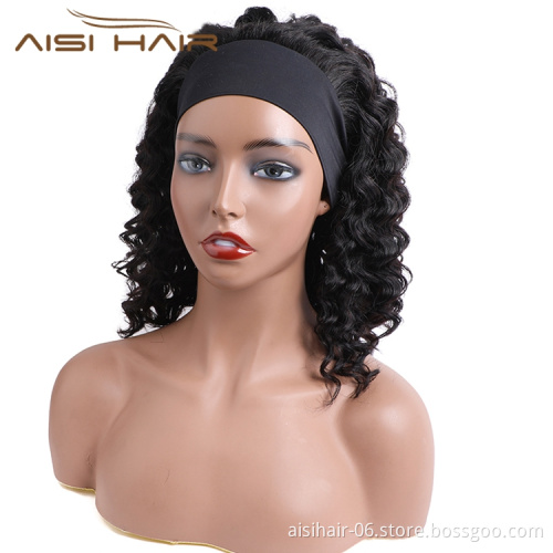 Brazillian Short Water Wave Bob Human Hair Wigs With Headband Curly for Black Women Pixie Cut Wig Black Color Wholesale Price
